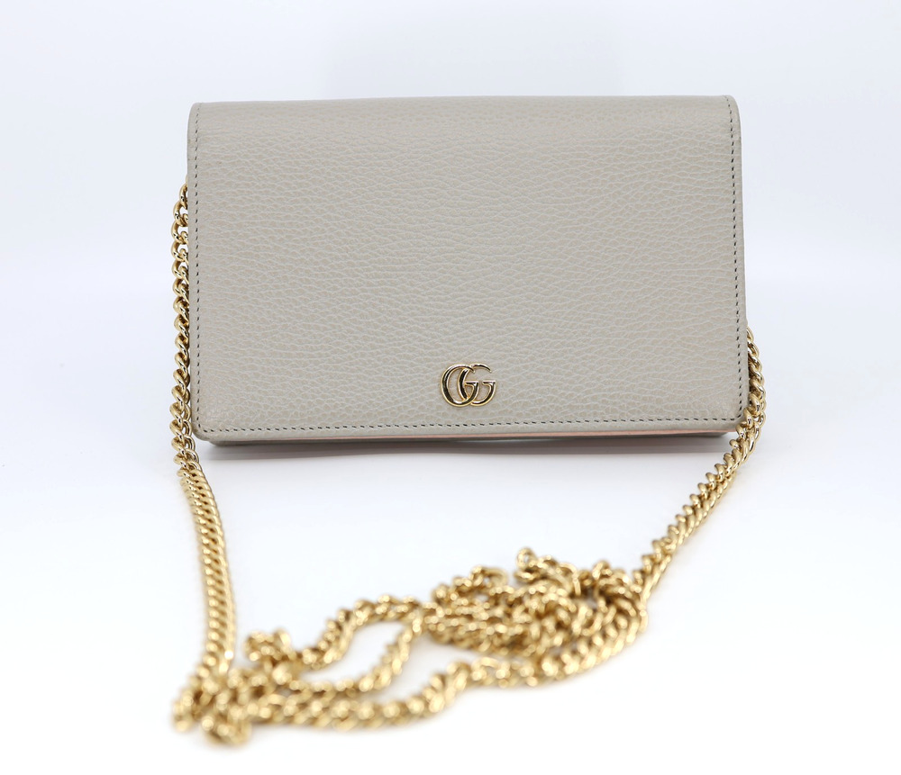 F0 Authentic GUCCI GG Marmont Bi-Color Wallet Crossbody Grey Pink Gold Chain Bag